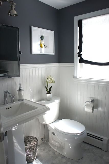 Dark grey with white wood panelling - toilet design