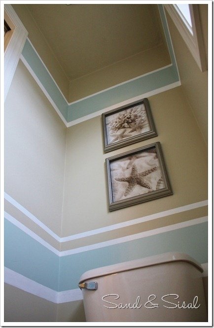 Striped bathroom walls, like the idea not the colors