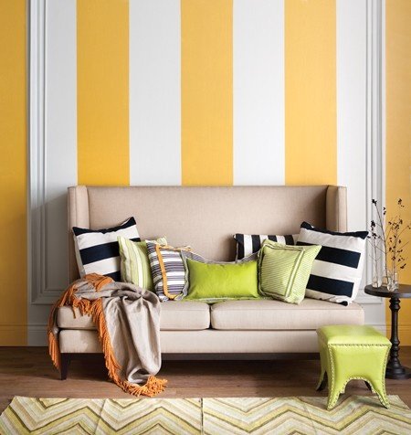 photo by Angus Fergusson| Bold yellow and white walls. Would you paint stripes on your living room walls?