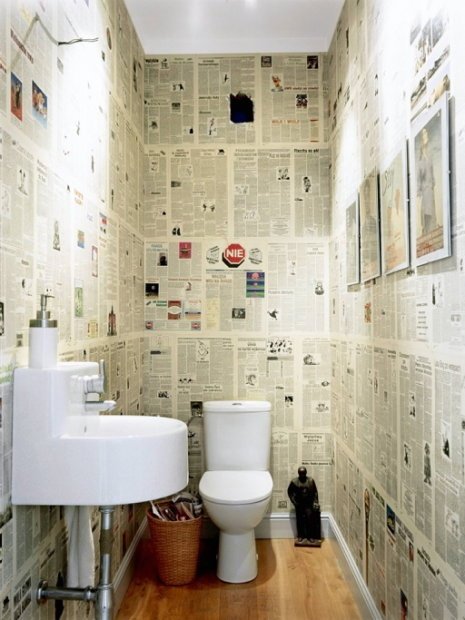newspaper wall in toilet