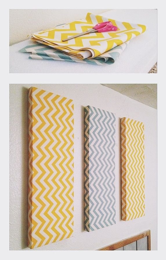 Chevron DIY wall decor. Foam, fabric and small nails.